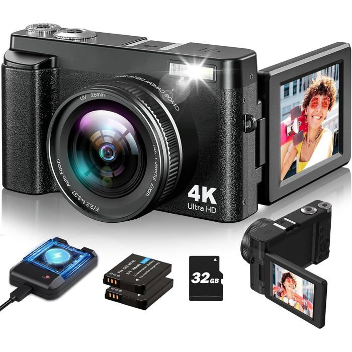 Appareil Photo Numérique 4K 48MP Pour Enfants Et Débutants - écran 2,8", Zoom 18x, Carte SD Incluse