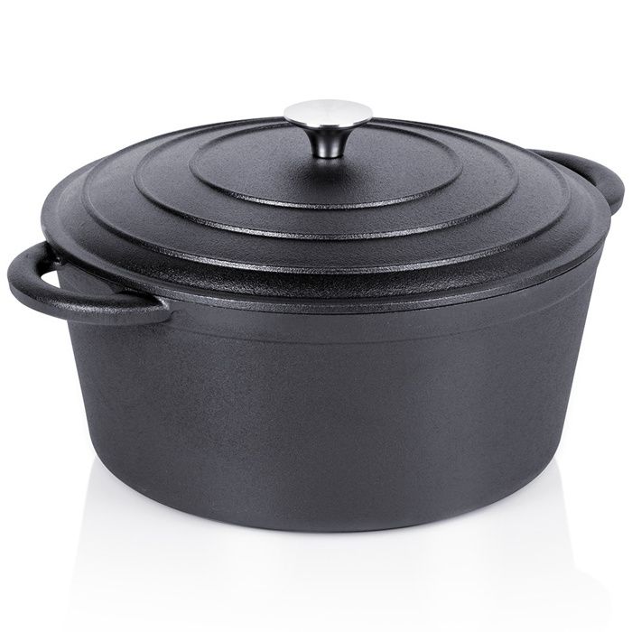 Casserole en fonte avec couvercle - Vilde - 28 cm - 5 9 l - Fonte noire - Résistante aux hautes températures