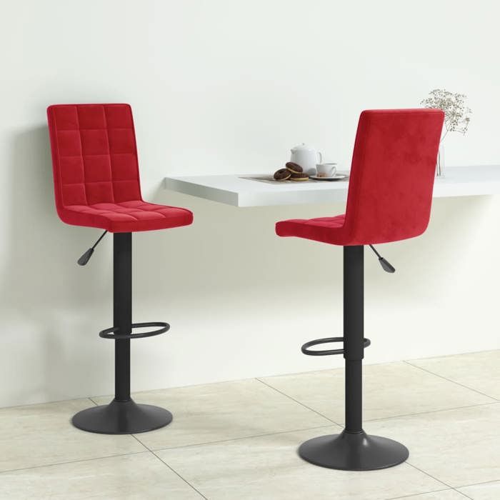 Rouge Tabourets de bar lot de 2 rouge bordeaux velours - Chaise haute de bar H17088