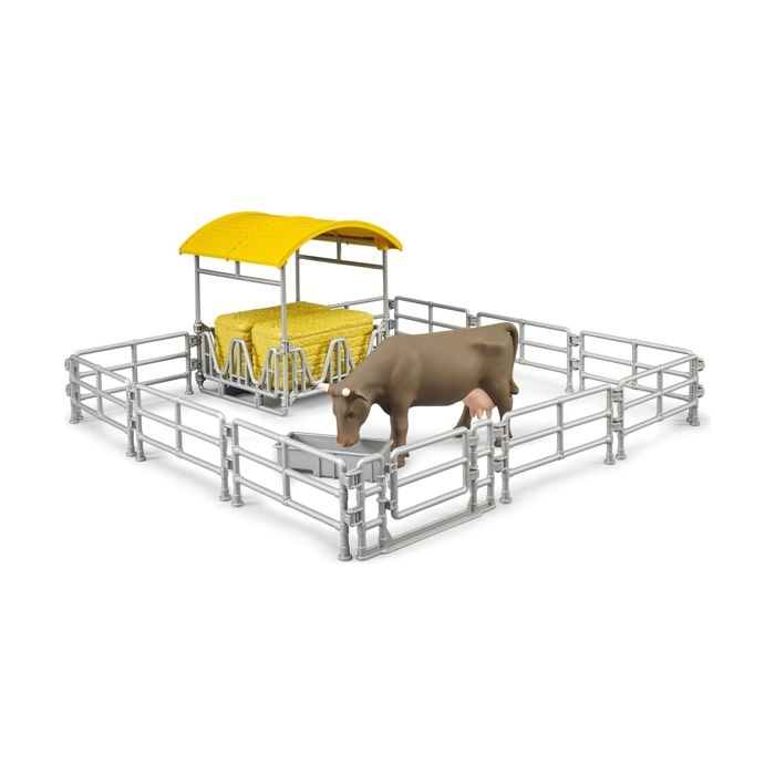 Accessoires - BRUDER - 62612 - Râtelier à foin avec clôtures et mangeoire - Multicolore - Inclut bovin