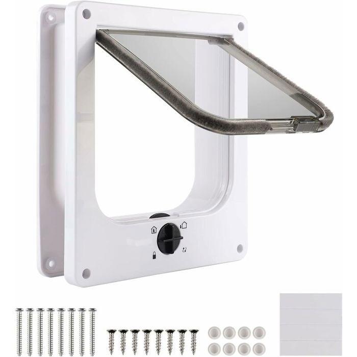 Chatière magnétique pour chat - PZCC - 27x235x55 cm - Blanc - 4 modes de verrouillage - Installation facile