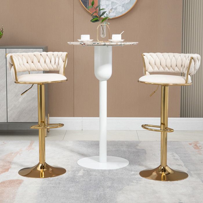 Lot de deux tabourets de bar pivotants tabourets réglables en hauteur chaises de cuisine rembourrées chaises de cuisine beige