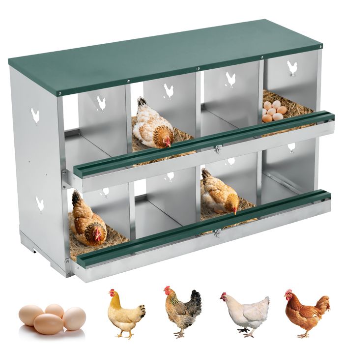 Pondoir Poules Pondeuses 8 Compartiments Poulailler Durable Œufs Protégés et Nettoyage Facile Double Couche Vert