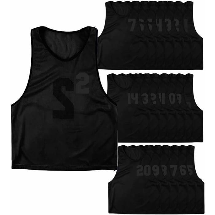 Lot de 20 chasubles numérotées recto-verso de 1 à 20 de taille XXLARGE gilet dentrainement couleur NOIR Lot de 20 chasubles numérotées recto-verso de 1 à 20 de taille XXLARGE gilet dentrainement couleur NOIR