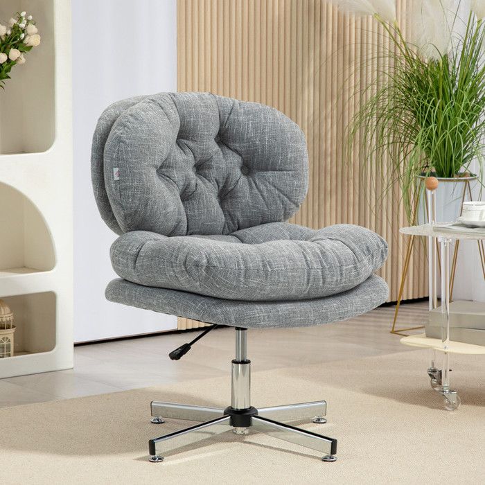 Chaise de bureau ergonomique à bascule assise moelleuse et rembourrée pivotante et réglable en hauteur aspect lin