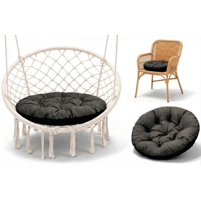 Coussin chaise suspendu et rotin jardin 60 cm - rond coussins de fauteuil si?ge suspendue extérieur Graphite lin écologique