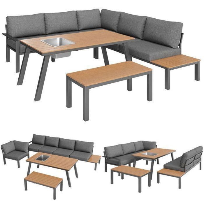 Ensemble de canapé de complet 5 pièces-Table seau glace 110x63.5cm - Canapés 150kg-Acier galvanisé -Montage 30m SALON BAS DE JARDIN