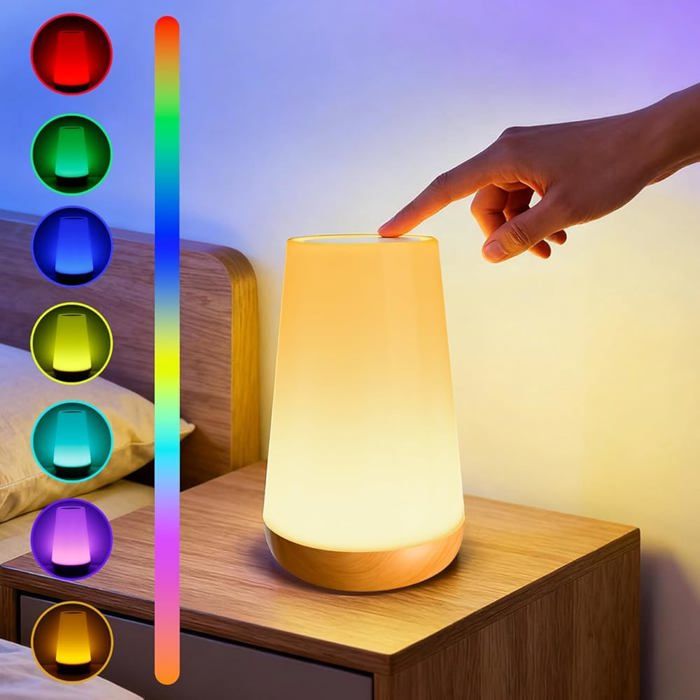 Lampe de Chevet Tactile Rechargeable USB avec 13 Couleurs Télécommande et Minuterie pour Chambre Camping