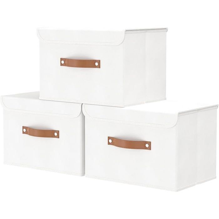 Paniers de Rangement45 x 30 x 30 cm Boîte Pliables avec Couvercles et PoignéesCaisse Range pour 45x30x30cm(3 Pack) Bnc