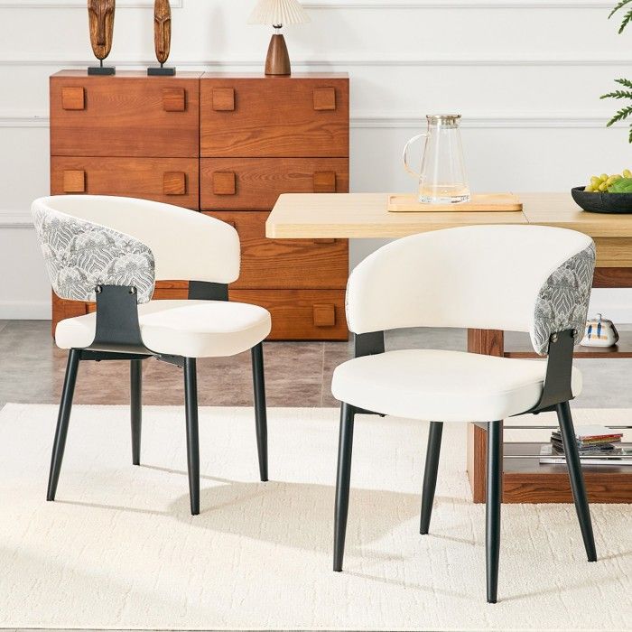 lot de 2 Chaises de salle à manger rétro fauteuils avec accoudoirs tonneau similicuir pieds solides 46.5x48x77.3cmBlanc Noir