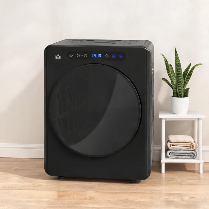 Sèche-linge compact 4 kg 6 programmes 40-60°C acier inoxydable jet black 1000W affichage tactile anti-froissage pour petit espace