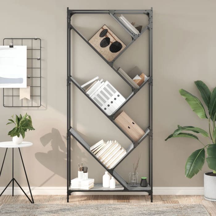 Étagère pour livres - Gris - Bibliothèque moderne - sonoma gris 79x30x180 cm bois ingénierie et métal B2650