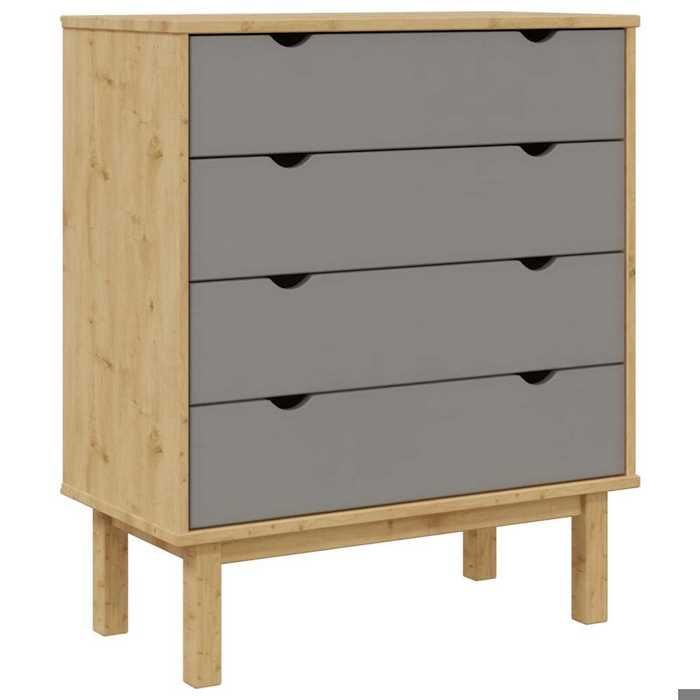 Bois Commode classique - Armoire OTTA - Marron et gris 76 5x39 5x90 cm Bois de pin massif CC218