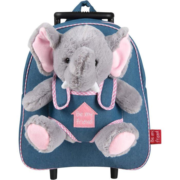 cartable à roulettes enfant - PERLETTI - Peluche amovible - Sac à dos à roulettes - Poignée rétractable réglable