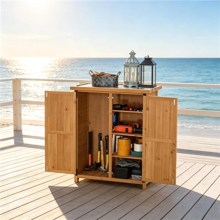 Armoire de jardin robuste rangement extérieur pour outils meuble vertical gain de place pour terrasse ou cour.