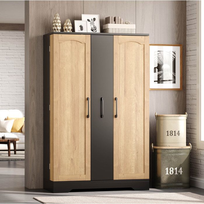 Buffet de cuisine 2 portes 4 étagères et tiroir vertical 4 niveaux - BEAUNIV - pour cuisine MDF 120×78×35 cm Noir et naturel