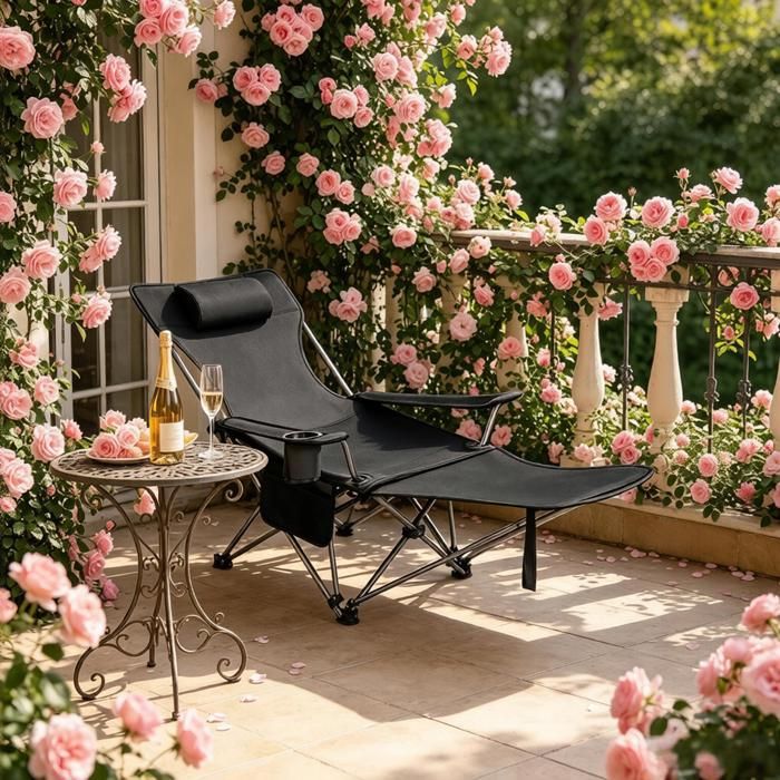 Fauteuil de jardin - SOGEU - Ergonomique - Pliable et réglable - Repose-pieds escamotable - Charge 150 kg