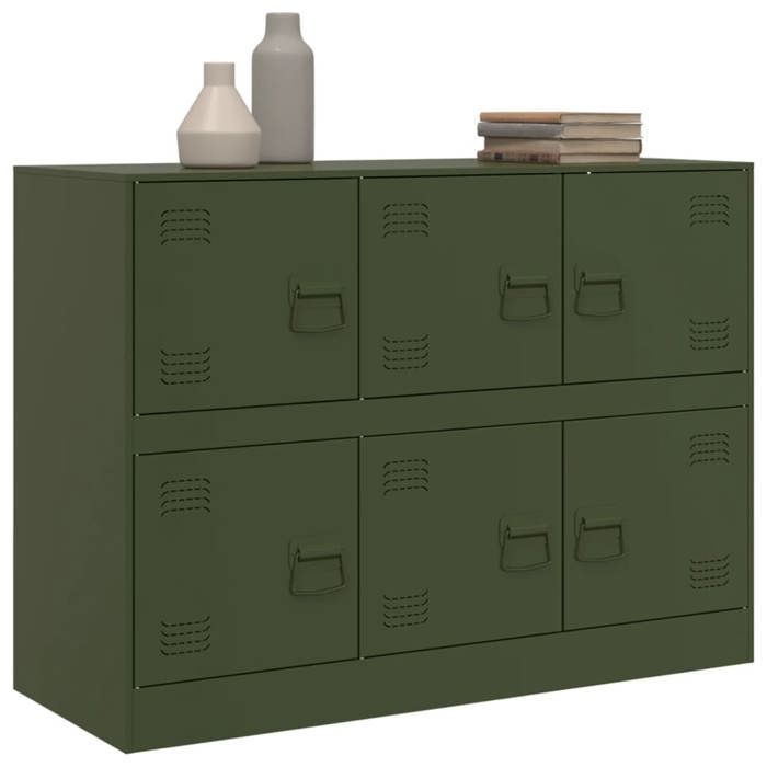 Meuble Rangement - HAOSHOP - Buffet vert olive 99x39x73 cm acier&01_36442