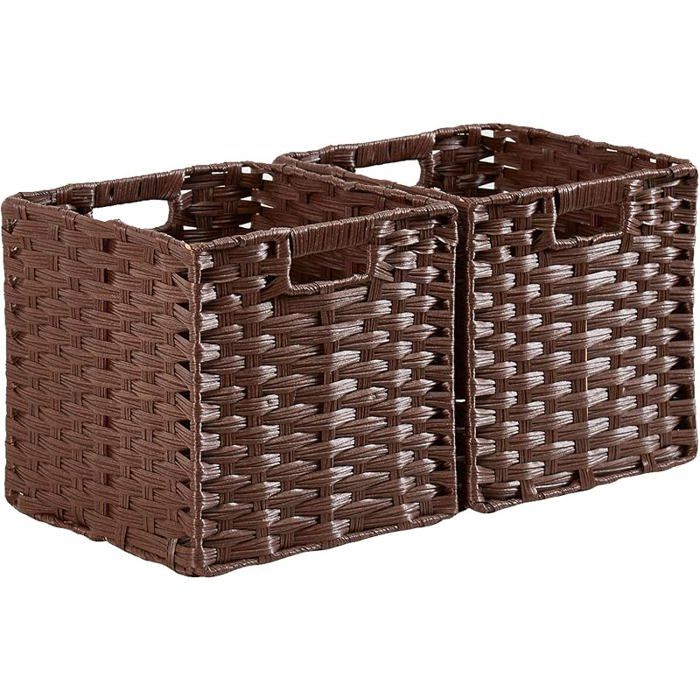 Lot de 2 Cubes de en Imitation Rotin 28 x 28 x 28 cm Paniers Décoratifs avec Poignée Pliables 2 Paquet 28 X 28 X 2 PANIER DECORATIF