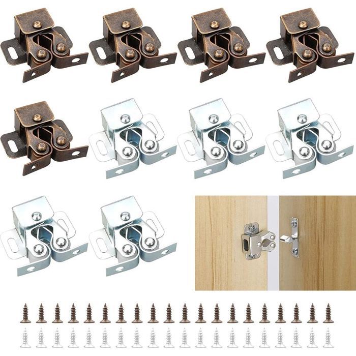 Loqueteaux de Meuble 10 Pièces Fermeture Porte Placard Loqueteaux de Porte Placard Double Rouleau pour Placard(Deux couleurs)