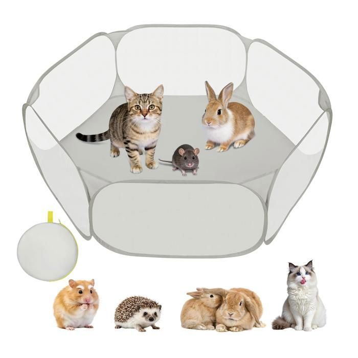 Parc pour Petits Animaux Enclos Pliable Tente avec Fermeture Éclair Cage Portable Respirante Transparente Enclos dexercice PARC