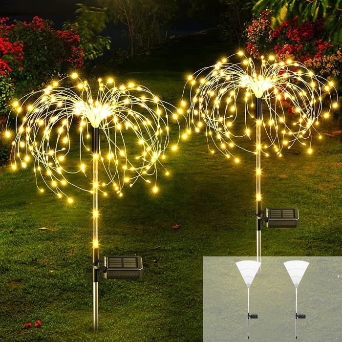 Lampe solaire dextérieur lot de 2 guirlandes lumineuses LED effet feu dartifice décorations lumineuses pour jardin balcon terr