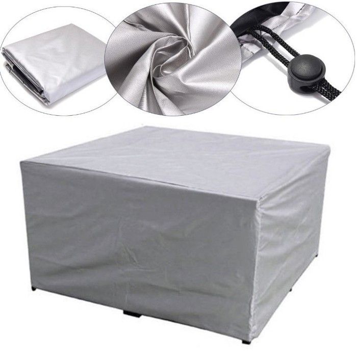 Housse Salon Jardin Rectangulaire 350x260x70 cm Bâche Protection Imperméable 210D Oxford Anti-UV pour Salon Extérieur Argenté