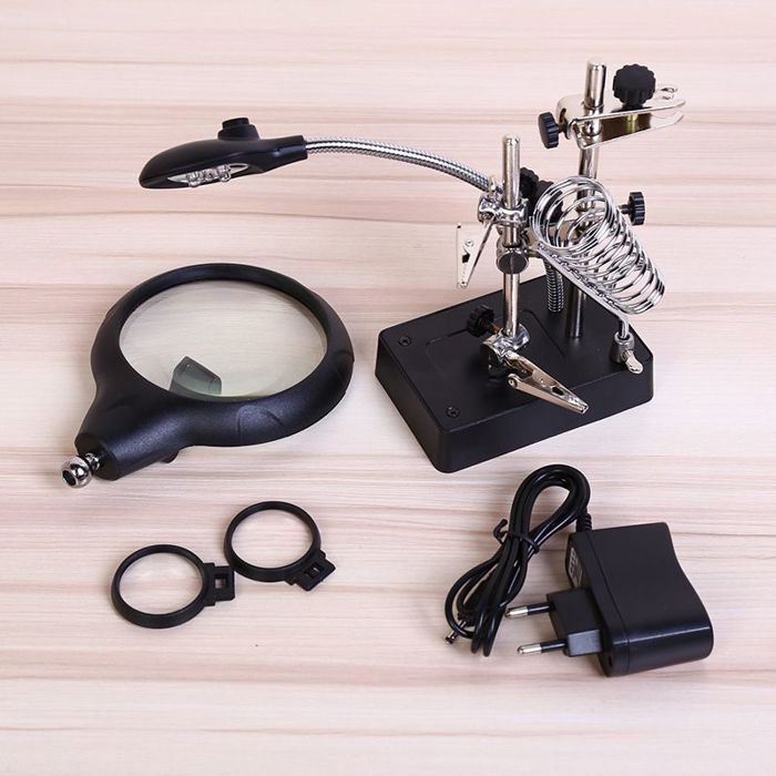 Troisième main Loupe pour souder avec Grossissements de 2.5x 5x et 8x Lampe Loupe avec des Pinces crocodile Support pour Fer