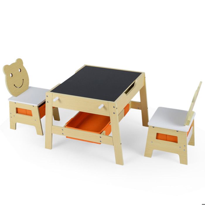 Ensemble 5 en 1 table enfant avec 2 chaises bureau réversible ardoise tableau blanc activités pour enfants 3-10 ans