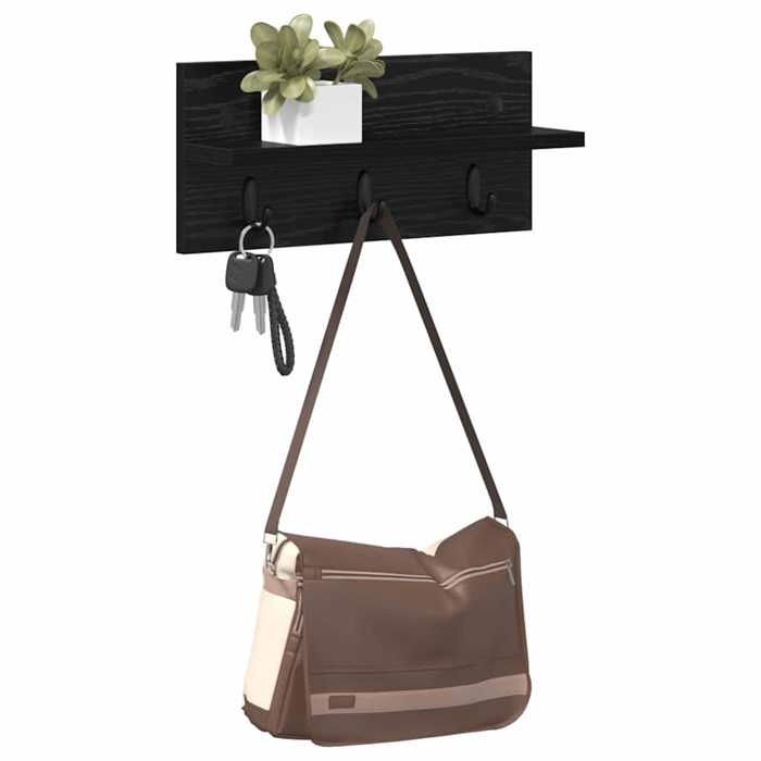 Porte-manteau mural - Meuble mural - avec étagère Chêne noir 40 x 10.5 x 18 cm EE2604