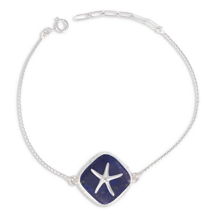 Bracelet Femme En Lapis-lazuli - Fermoir Mousqueton - Pierre Naturelle Bleue - Réglable