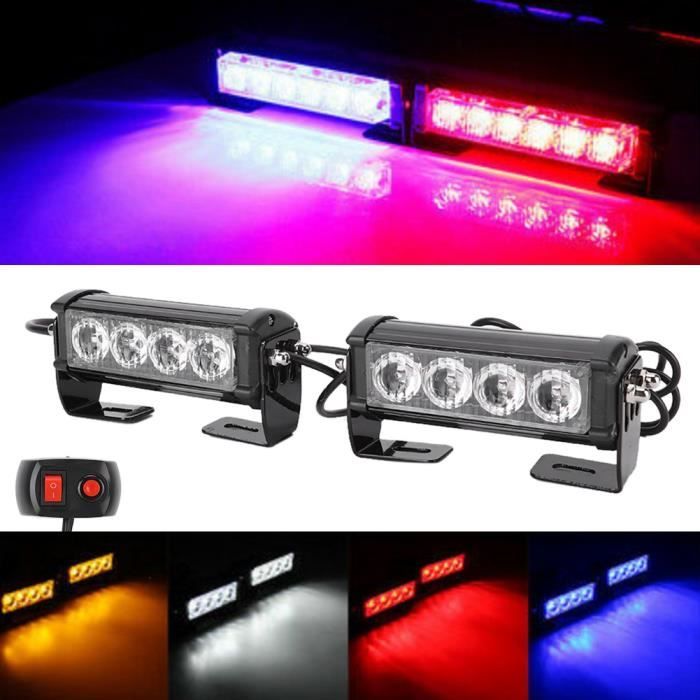 Feu Stroboscopique LED 6 Lumières Bleu Et Rouge - 12V-24V, étanche IPX4, Pour Véhicule D'urgence