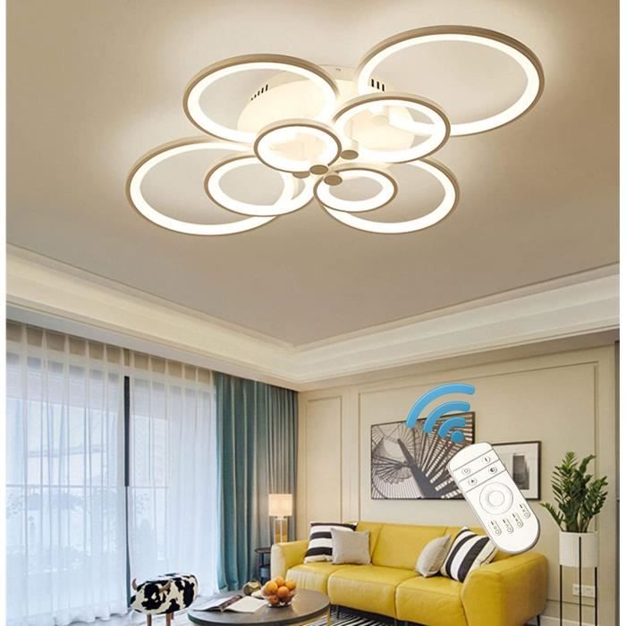 Plafonnier LED 90W Moderne Semi Encastré Lampe de Plafond Blanc 5 têtes  Luminaire Plafonnier Carré pour Salon Bureau Salle à Manger Chambre  Éclairage