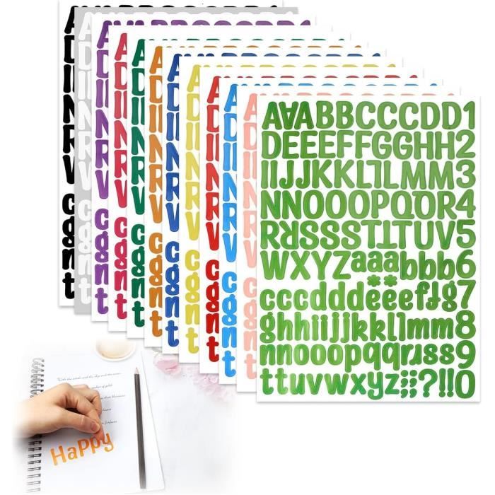 Stickers,12 Feuilles Lettres Autocollantes, Alphabet en Vinyle