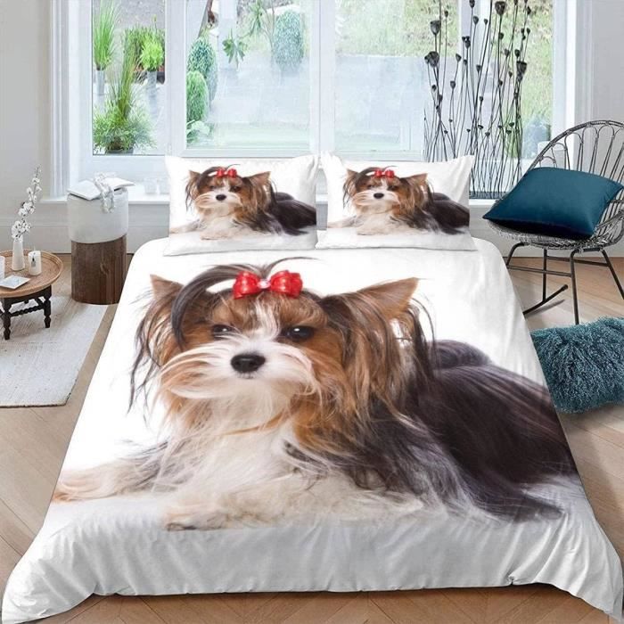 Housse De Couette Yorkshire Terrier Microfibre - Parure De Lit 140x200 Cm Avec Taies D'oreiller, Motif 3D