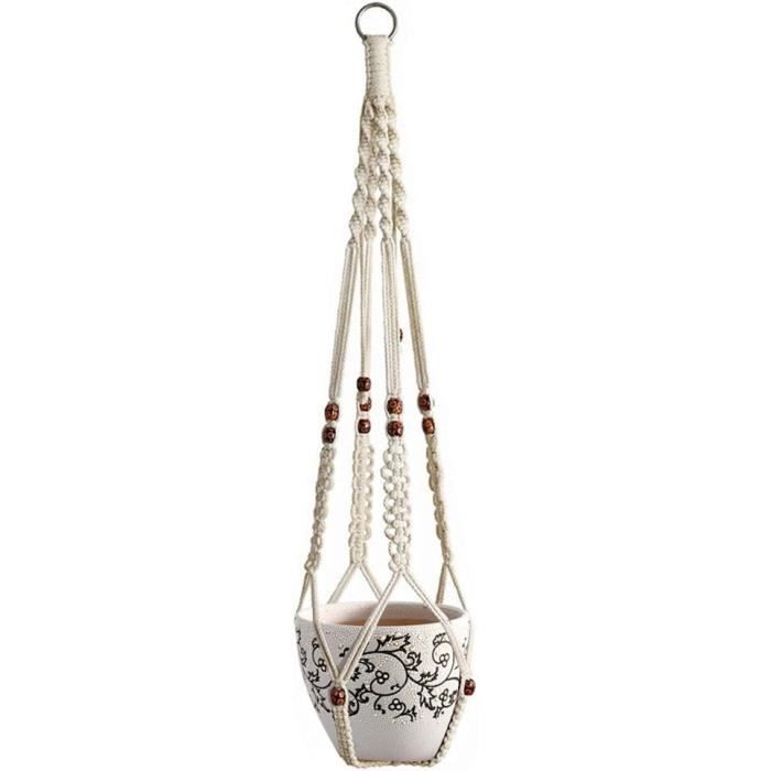 Nogeqi Lot de 2 suspensions en macramé avec corde en coton - Décoration bohème - Pour l'intérieur et l'extérieur - Plafonds - Balcons - Décoration murale - Beige