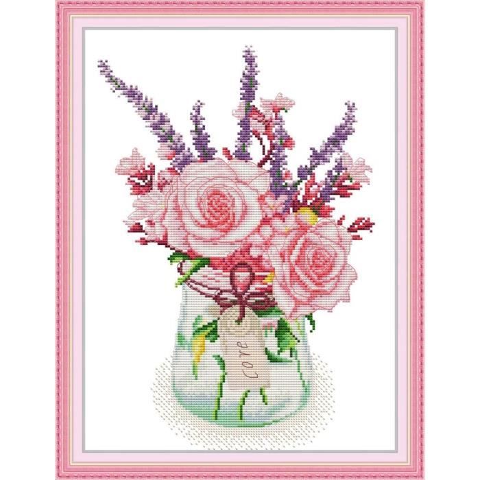 WOWDECOR Kit de broderie au point de croix pour adultes et enfants, poisson koï, feuilles de lotus, 11 CT estampillé à faire à l'aiguille, facile pour
