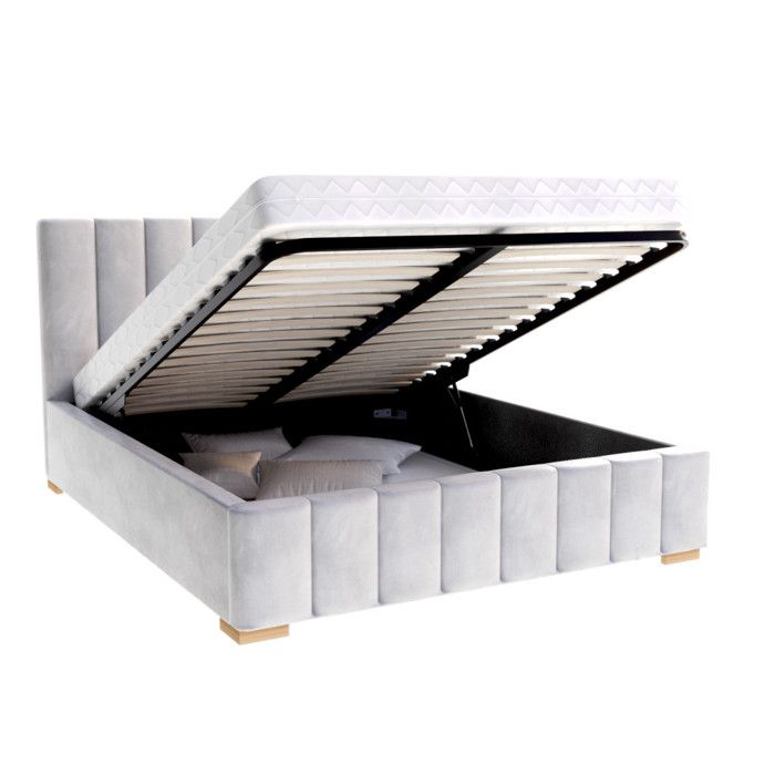 Lit Coffre Anton 160 x 200 cm avec sommier à lattes relevable Gris clair Lit Coffre Anton 160 x 200 cm avec sommier à lattes relevable Gris clair