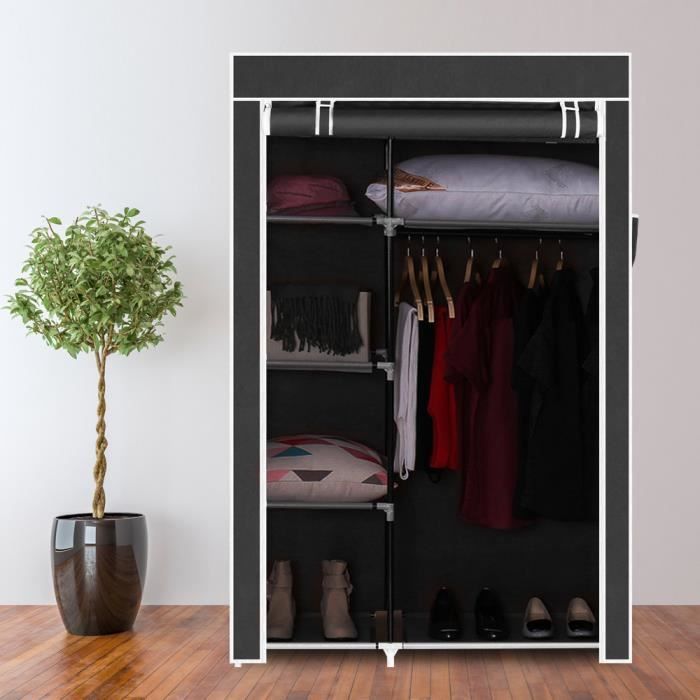 Penderie en Tissu Intisse 4 Etagère 6 Carreau Armoire à Vetement Rangement - Noir