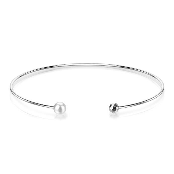 Bracelet jonc - Acier inoxydable - Femme - Ouvert - Perles - 58mm