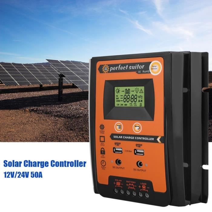 Contrôleur Solaire 12V / 24V 50A régulateur de charge solaire MPPT panneau solaire batterie double affichage LCD USB