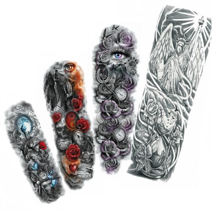 4 Morceaux Violet Oeil Fleur Larme Loup Tatouage Temporaire