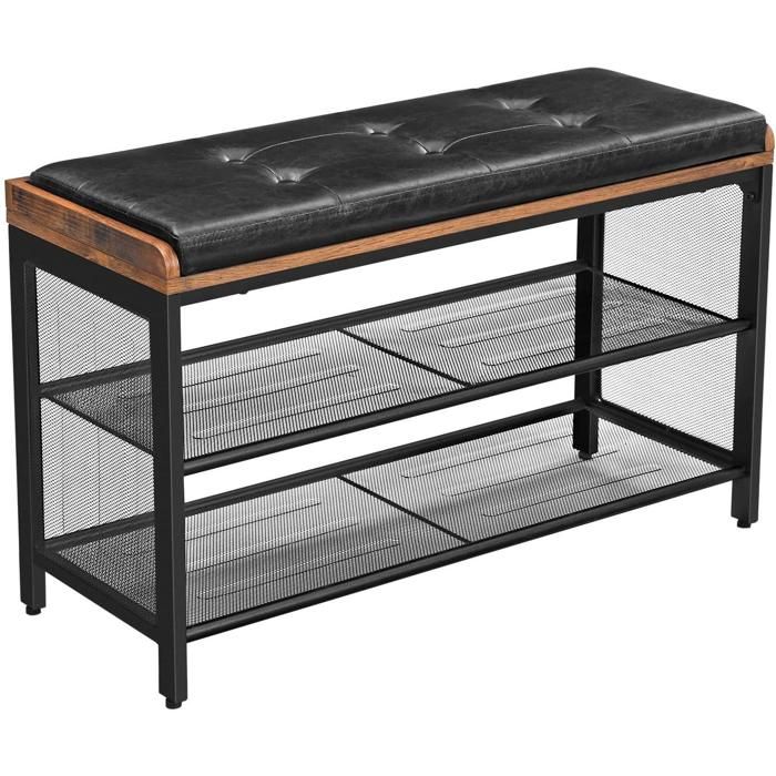Banc a chaussures banquette rembourree avec etageres en maille rangement a chaussures couloir entree gain de place metal