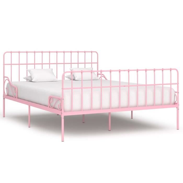 cadre de lit et sommier à lattes rose métal 180 x 200 cm - pop - market