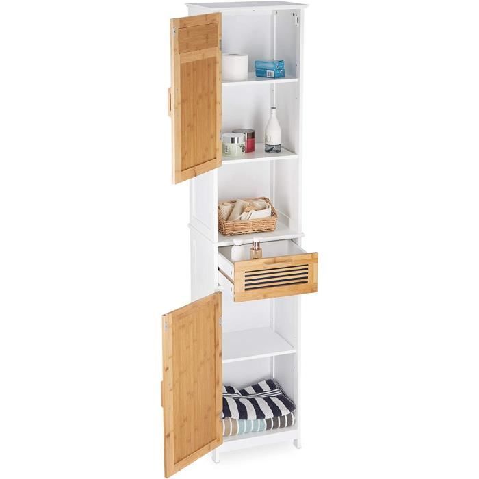 Armoire Haute Salle de Bain, 2 Portes 1 Tiroir, Colonne SDB HxLxP env