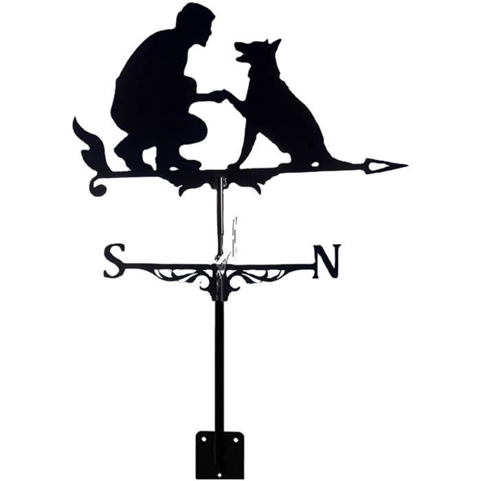 Girouette En Fer Avec Support - Outil Mesure Direction Vent - Déco Jardin