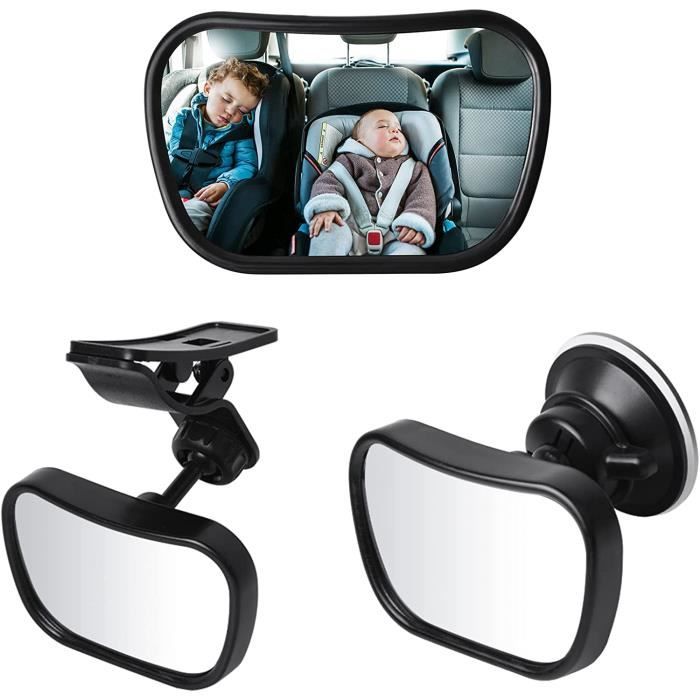 Miroir De Voiture Pour Bébé | Rétroviseur Intérieur 360° | Verre Acrylique Sécuritaire | Noir