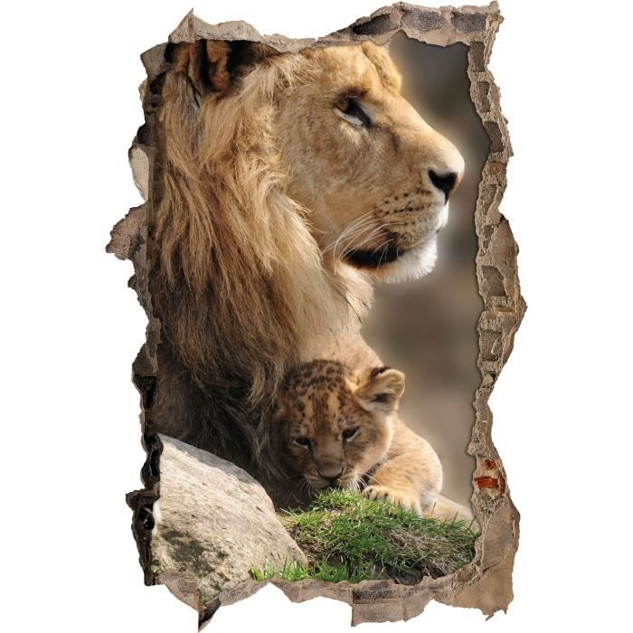 Lion Avec Calins Avec Percee Murale Bebe Lion En 3d Look Mur Ou Format Vignette De La Porte 62x42cm Stickers Muraux Sticker M Cdiscount Maison