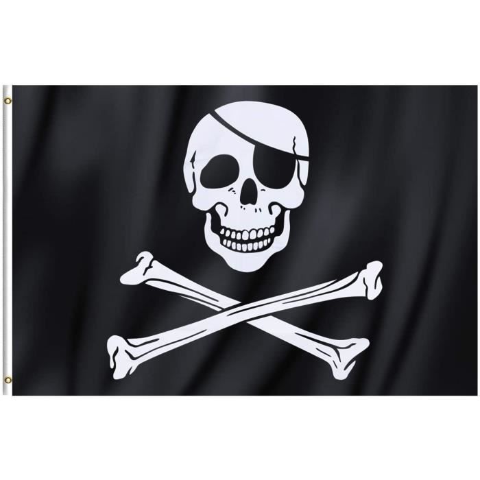 TRIXES Grand Drapeau de Pirate Noir Jolly Roger Crâne et Os 90 x