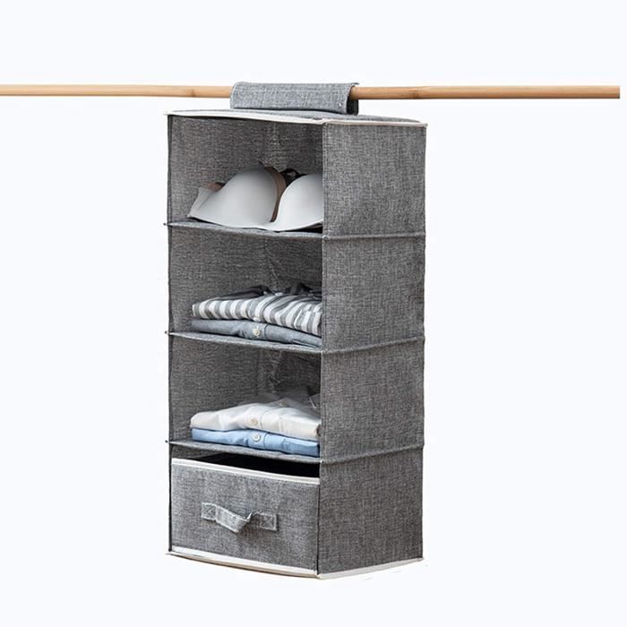 Organisateur Suspendu Pour Placard - 7 Compartiments Avec 5 Tiroirs Et Poches Filet - Gain De Place Maxi